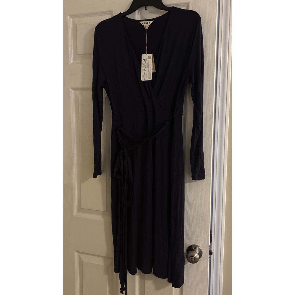 Boden Women’s Navy Jersey Midi Belt Tie Dress Size 12 Petite